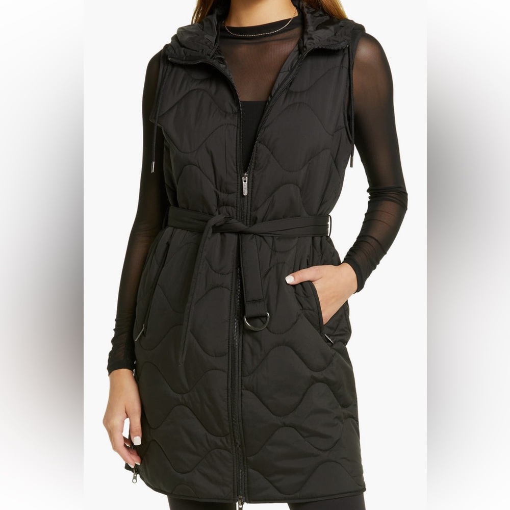 Zella Belted Quilted Longline Recycled Polyester Vest